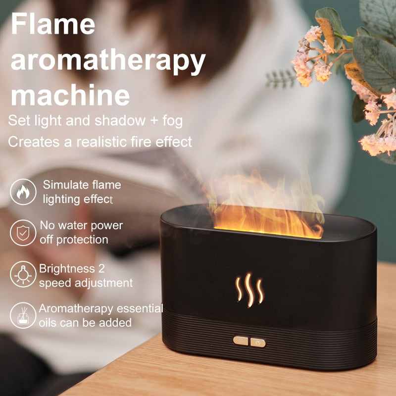 180ML USB Essential Oil Diffuser Simulation Flame Ultrasonic Humidifier Home Office Air Freshener Fragrance Sooth Sleep Atomizer